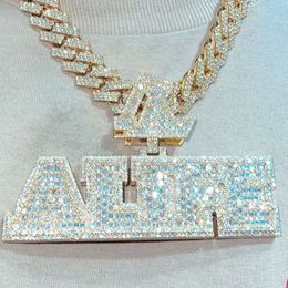 Conception originale personnalisée Vvs Moissanite Baguette diamant Hip Hop lettre nom pendentif chaîne plaqué or hommes bijoux collier