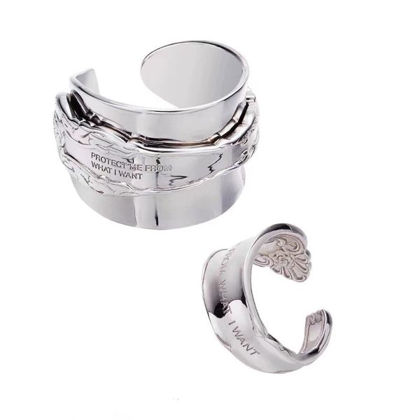 Anillo de cuchara de diseño original 925 Silver Plated Platinum Apertura de pareja simple para hombres y mujeres