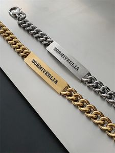 Origineel design tij merk titanium stalen ketting hip-hop brief vierkant armband metalen overdreven mannelijke accessoires