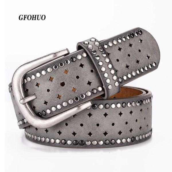 Design original vintage Lady Belt Handom Hollow Out Rivet All-Match Fashion Females Beltes Top Quality Femmes larges larges 240312