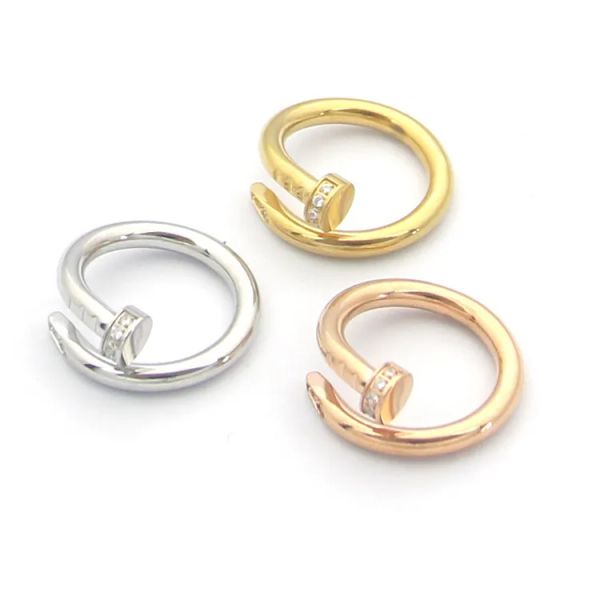 Diseñador original Anillo de uñas de diamante de 3 mm Oro de 18 k Plata Rosa Anillos de acero 316l Mujeres Hombres Amantes Joyería de boda Regalos de fiesta para dama 6 7 8 9