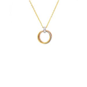 Originele ontwerper Carter Three Ring Color Necklace met diamant in elkaar grijpende roségouden hanglampje Luxe mode veelzijdige kraagketen