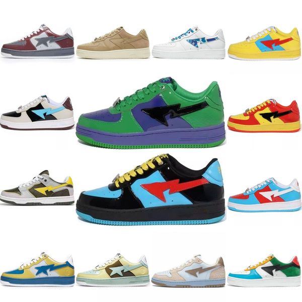 Chaussures de sport originales Sk8 Sta Baskets basses Hommes Femmes Gris Noir Couleur Camo Rose Vert Jaune Daim Pastel Bleu Plate-forme En Cuir Verni Chaussures De Course De Sport