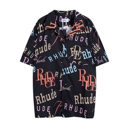 Originele ontwerper Rhuder Shirts Spring/Summer Fashion Gloednieuwe Letter Heren Dames Loose Relaxed Polo Neck Short Sleeve Shirt