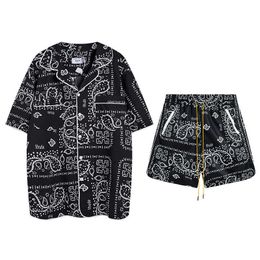 Originele designer Rhuder -shirts Trendy Ethnic Totem shirt met korte mouwen Set voor mannen Women High Street Shorts Shirt