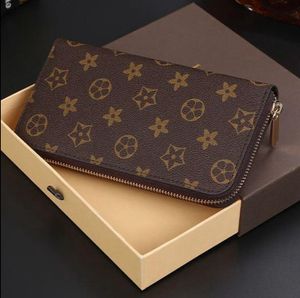 Originele ontwerpers Wallets Fashion Women Wallet Echte lederen portemonnee enkele rits dames dames lange klassieke munten portemonnee 60017