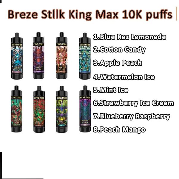 Vapor desechable original Breze Stiik King Max 10000 Puffs 10000 20ml vainas recargables de 850 mAh Batería recargable 10K Pen Pod Ecigs 0 1% Vapes