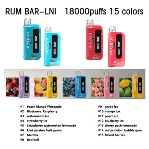 Barre de rhum de stylo vape de vape jetable LNI 18000 bouffées 0% 2% 3% 5% 550mAh 21ml