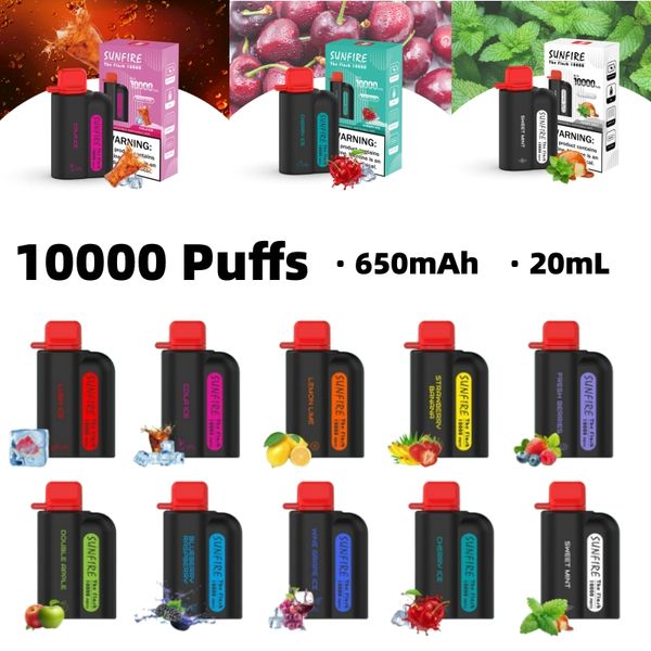 Boîte de la conception du stylo Vape Sunfire Disposable Conception Tornado Allemagne Pologne Polite 7000 8000 9000 10000 12000 Puffs Bars Cigarettes Cigarrillos Vape Jetable Digital Boîte