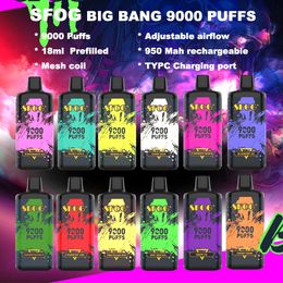 originele wegwerp vape sfog big bang 9000 soezen e sigaret voorgevulde 18ml pod mesh spoel vape wegwerp bladerdeeg 9k 12 smaken vapes doos oplaadbare vapor puff 9000