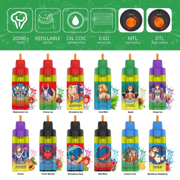 Vaporizador desechable original Shisha Hookah 12 Flavors de frutas 20000 Puffs Vape E Hookah con 0 mg 6mg 10mg Nic e cigarrillos vainas Vaper Envío gratis a Francia España