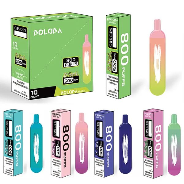 DOLODA 800 Puffs MINI BAR Vapes jetables E cigarettes avec 2,5 ml Pod pré-rempli bobine de maille 500 mAh batterie 2% 5% 10 saveurs