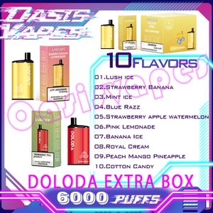 Original DOLODA EXTRA BOX 6000 Puff Bars Jetable Vape Pen E cigarettes12ml Cartouche de dosettes pré-remplies 650mAh Batterie rechargeable Puffs 7K