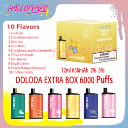 Doloda Extra Box 6000 Puff E Cigarettes 12 ml Bobine de maille 2% 5% Niveau 650mAh RECHARAGE Bettery 10 saveurs Disposables Vape Pen