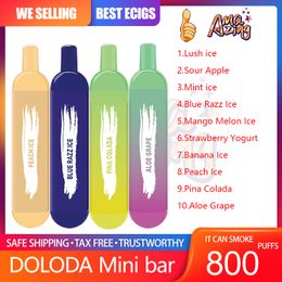 Doloda Mini Bar 800 Puffle Dernichable E Cigarettes 1,2 ohm Mesh Coil 3,5 ml Pod 480 mAh Batterie 2% 10 FLAVORS VAPE CAL