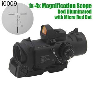 Double Dr Dr Tactical 1x / 4x Rôle Scope 4x Magnificier Rifle Chasse 4x32 Rouge en fusée Mil-Dot illuminée avec micro-dot Reflex Fix Ajustement