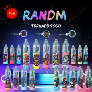 Originele e sigaret randm tornado 7000 puffs wegwerp vape pen 14 ml voorgevulde rookolie cartridge pod 1000 mAh oplaadbare batterij 56 kleuren kristal handgreep