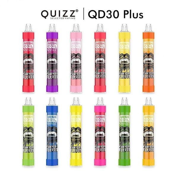 Cigarrillos electrónicos originales 5% Quizz QD30 Plus Recargable 4000 Puffs Vaporizador precargado Pluma Bobina de malla Dispositivo de cápsula desechable 650 mAh Batería Mod Sitck bar