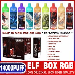 Boîte d'origine ELF 14000 bouffées de cigarettes électroniques jetables 1.0ohm bobine de maille 25 ml batterie de pod rechargeable cigarettes électroniques bouffées 14K 0% 2% 3% 5% bouffée de barre de vape jetable 15k