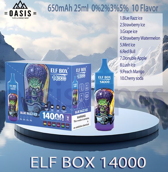 Boîte Elf originale 14000 bouffées de cigarettes électroniques jetables 25ml Pod batterie rechargeable cigarettes électroniques bouffées 14K 0% 2% 3% 5% stylo vape