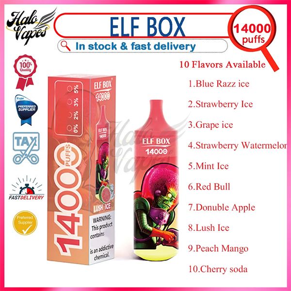 Boîte elfe d'origine 14000 Puffle jetable E cigarette 0% 2% 3% 5% 10flavors 25 ml Pod Vaper 650mAH