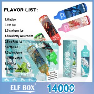 Original ELF BOX 14000 Puffs Cigarrillo electrónico desechable 600 mAh Batería recargable 10 sabores 0% 2% 3% 5% Capacidad Bobina 25 ml OEM ODM VAPE 12K 9K 15K