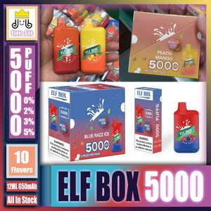 Original ELF BOX 5000 Puffs Cigarrillo electrónico recargable 0/2/3/5% Pluma vape desechable 12 ml Batería precargada de 650 mAh VS ELFWORLD DC5000 Ultra