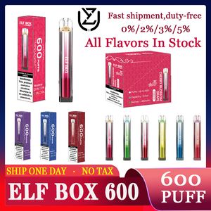 Original ELF BOX 600 Puff 600 bouffées E-cigarette jetable Caractéristiques 2 ml Vape 0/2/3/5% 450mAh Batterie intégrée associée 10 saveurs disponibles