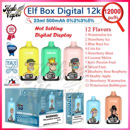 Originele Elf Box Digital 12000 Bladerdeeg Wegwerpvape 0,8 ohm Mesh Coil 23 ml Pod 500 mAh Oplaadbare batterij Rookwolken 12K 0% 2% 3% 5% E-sigaretten 12 smaken op voorraad VS Bang King 12