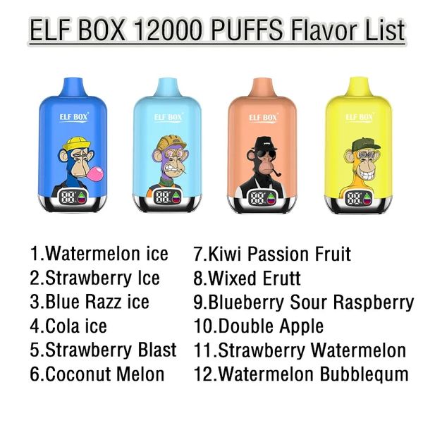 Original ELF BOX Digital 12000 Puff Vapes jetables Pen Puff 12000 E Cigarette 0% 2% 3% 5% Vaporiser Recharge Mesh Bobine Gros Jetable Bang 12k 12000puffs 12COULEURS