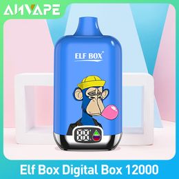 Originele elfbox digitale doos 12000 Puffs wegwerp vape pen pods e sigaret 0/2/3/5% nic met 500 mAh oplaadbare batterij mesh spoel 25 ml voorgevulde podbalk versus elfworld