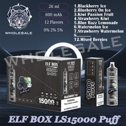 Boîte elfe d'origine LS15000 Puff 0% 2% 5% rechargeable 12 saveurs Vape Vape Bulk Acheter en gros