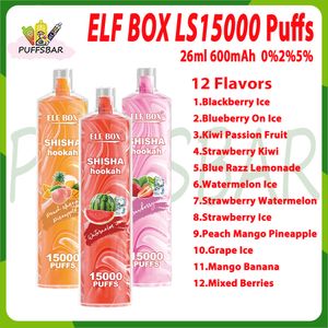 Boîte elfe d'origine LS15000 Puff Shisha Hookah 0% 2% 5% Rechargeable 12 saveurs Vape Vape Bulk Acheter en gros