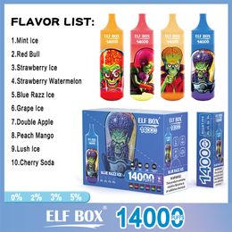 Original ELF BOX RGB 14000 Puffs E-cigarettes jetables 10 couleurs 0% 2% 5% 600 mAh Batterie rechargeable 25 ml Pod prérempli Big Kit de vapeur Bobine de maille de contrôle du flux d'air