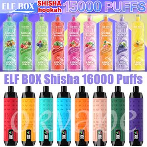 Originele elfbox Shisha 15000 16000 Puffs Wegwerp vape e-sigaretten puff 15k 16k 26 ml pod 0,6ohm mesh spiraal 600 mAh oplaadbaar 0% 2% 3% 5% Hookah pen