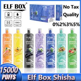 Originele elfbox Shisha 15000 Puffs 15k 650 mAh Wegwerp VAPE Oplaadbare Shi Sha Sha 26ml voorgevulde pod Big Vapor Kit Luchtstroomregeling 12 Smaken