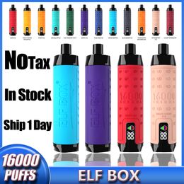 Boîte elfe d'origine Shisha 16000 Puffs Disposable Vape Pen Puff 16K LED Affichage Mesh Bobine Rechargeable E Cigarettes 12 FLAVORS 0% 2% 3% 5% Bar de la couronne VACER