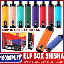 Boîte elfe d'origine Shisha 16000 Puffs Disposable Vape Pen Puff 16K LED Affichage Mesh Bobine Rechargeable E Cigarettes 12 FLAVORS 0% 2% 3% 5% Vaper 15000 12000 10000 9000