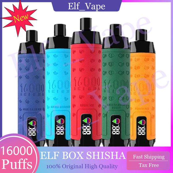 Boîte elfe d'origine Shisha 16000 Puffs Vapes jetables Puff 16k Vape Pen 28 ml CARTRIDGES PRÉFULTÉ