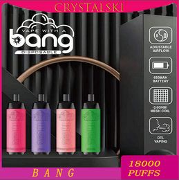 Stylo jetable original de Vape de cigarette électronique de Bang 18000 de bouffées 24ml avec la batterie rechargeable de 650mah Type C bobine de maille 16 saveurs disponibles 0% 2% 3% 5%