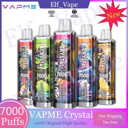 VapMe Crystal 7000 Puffs Electronic Cigarette Vape Pen 14 Ml Disposables 650mAh Batterie rechargeable Type C Coil Mesh 30 Flavors Disponible Tornado 7K