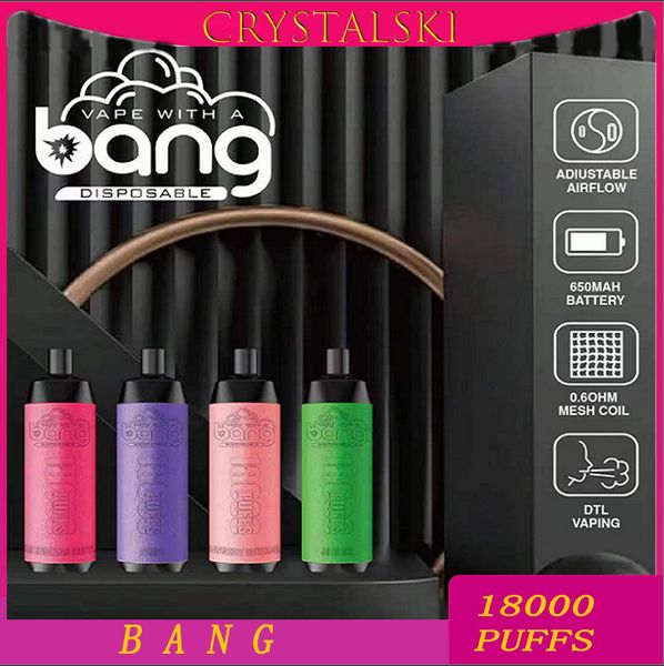 Original Bang 18000 Puffs Cigarrillo electrónico Vape Pen Desechables 24 ml con batería recargable de 650 mah Tipo C Bobina de malla 16 sabores disponibles 0% 2% 3% 5%