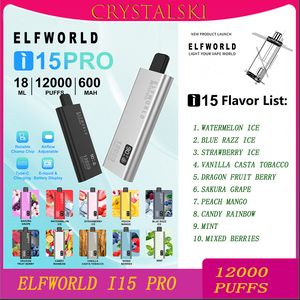 ELF ELF ORIGINAL I15 Pro 1200 bocanadas electrónicas Vape de cigarrillos Pen desechables Elfworld 18ml con 600 mAh Batería recargable Tipo C Bobina de malla