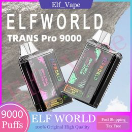 Elf World Trans Pro 9000 Puffs Electronic Cigarette Vape Pen 15 Ml Disposables Elfworld 750mAh Batterie rechargeable Type C Moils Coil 10 saveurs disponibles 9k