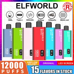 Elfworld 12000 Vapes Puff Disposables Puff E-Zigaretten 18ML Double pod 0,8 ohm Mesh Bobine 0% 2% 3% 5% 600 MAH Bettery Puffs 12k vs Bang 18000 18k Puff