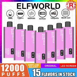 Elfworld original 12000 bocanadas recargables vape desechable e cigarrillo con batería de 600 mAh de 18 ml de maleta cajón de colmena vs barra de elfworld
