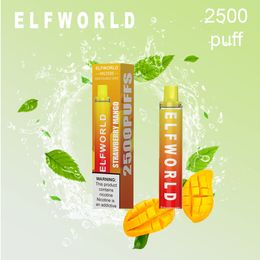 Original Elfworld 2500 Puffs Barres jetables Vape Pen E cigarettes 7 ml Cartouche de dosettes pré-remplies 500 mAh Batterie rechargeable Puffs Embouchure en silicone 2K 0% 2% 5% NIC