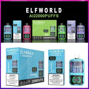 Originele ELFWORLD AI22000 Groot scherm 22000 trekjes Dual Mesh Coil vapes wegwerpbladerdeeg 22K 20K 15k 12k 9k 15000 12000 10000 vaper G ELF WORLD vape bar