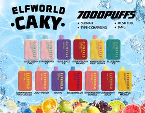 Original ELFWORLD Caky 7000 Puffs cigarettes électroniques jetables Vape Pen 14 ml Pod 650 mah batterie rechargeable Chine Authentique vapoteurs en gros desechables bouffée 7K