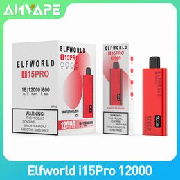 Elfworld d'origine i15pro 12000 Puffs Pods de stylo vape jetable E Cigarette 0/2/3/5% NIC avec 600mAh Batter